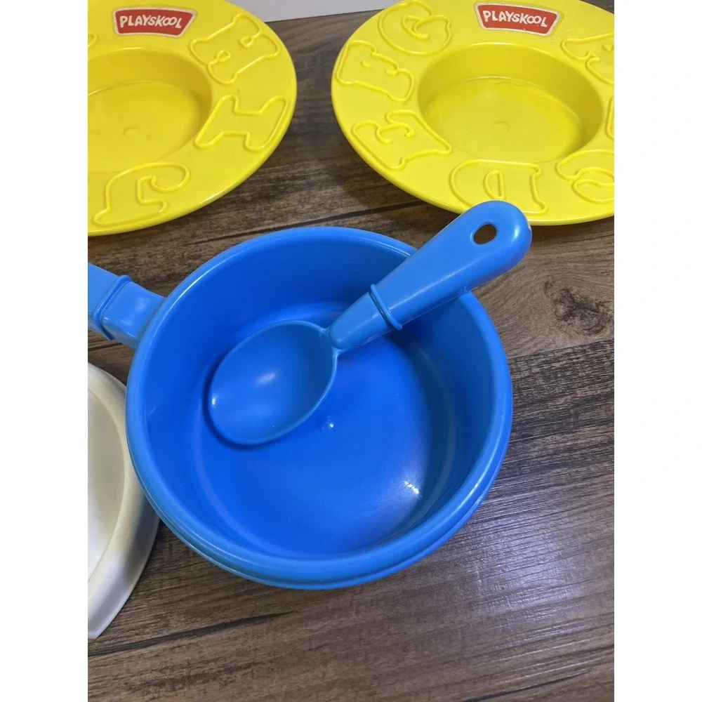 Vintage Playskool Alphabet Soup Bowls and Pot w Lid and Spoon  Replacement Piece
